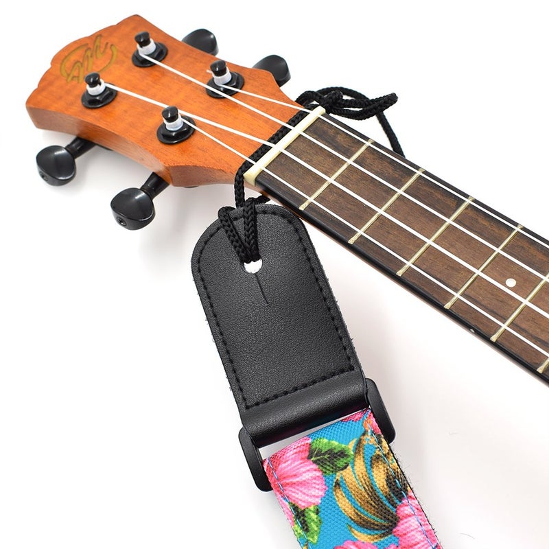CLOUDMUSIC Ukulele Strap Tenor Concert Soprano Baritone Coloful Hawaii Floral Patterns For Adult Size Kids(Pink Hibiscus In Blue) - Image 5